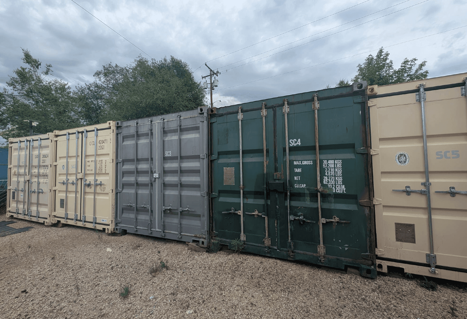 Row of sea can storage containers in the Browns Transport yard