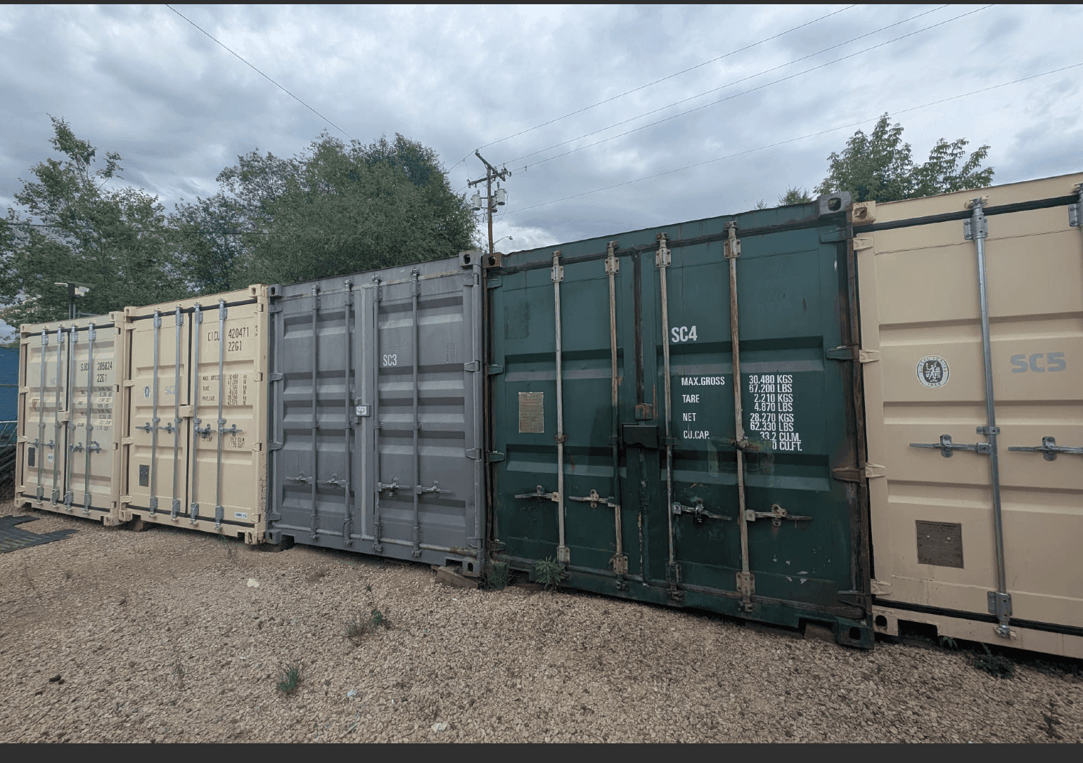 Row of sea can storage containers in the Browns Transport yard