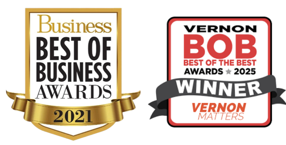 Browns Transport Best of Business Awards 2021 and Vernon Best of the Best (BOB) Awards 2025 winner badges for moving and hot shot services.
